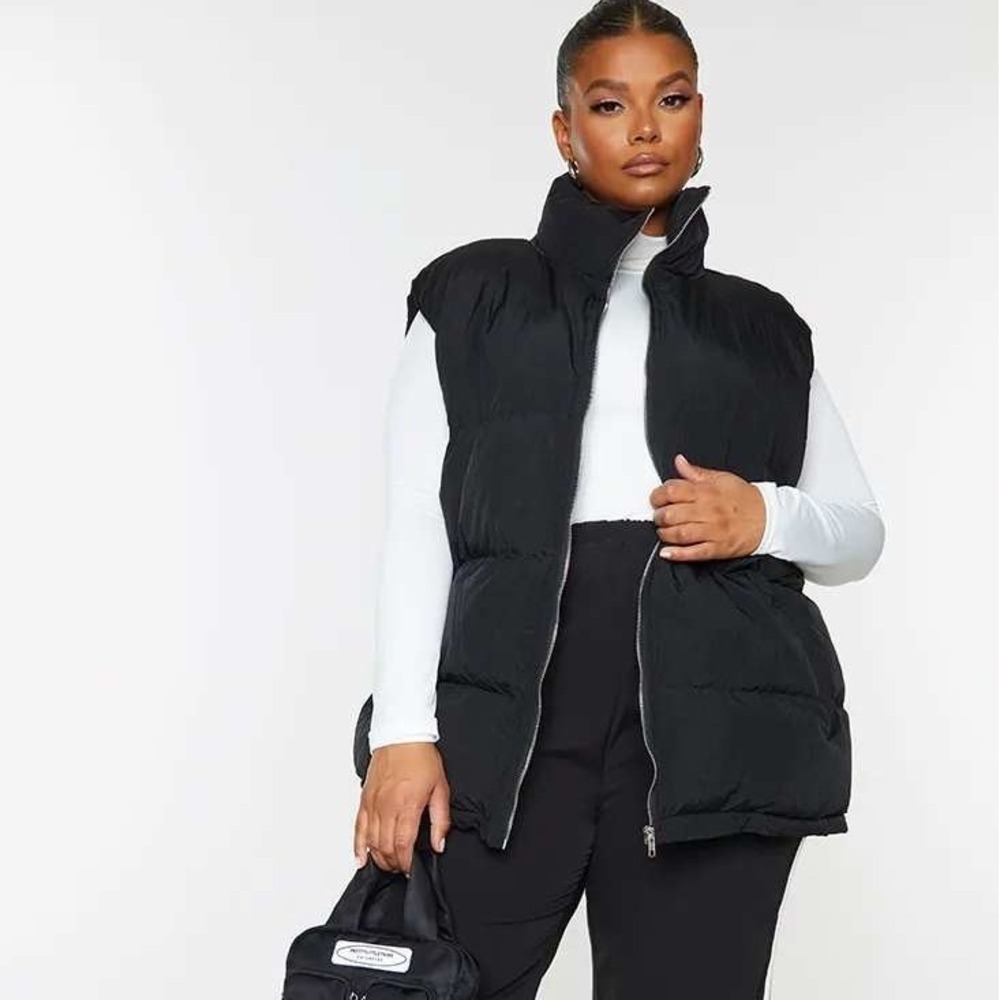 Pretty Little Thing Nylon Padded Oversized Gilet Vest Black XL NWT